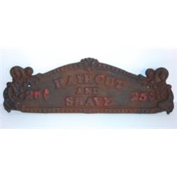 PRIMITIVE CAST IRON BARBER SIGN