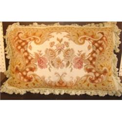 FLORAL DECORATED NEEDLEPOINT PILLOW