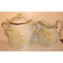 FLORAL AND GILT DEC. PITCHER & HANDLED POT