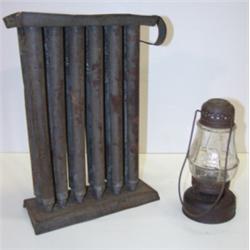 EARLY 12 LITE CANDLE MOLD & TIN SKATER'S LAMP