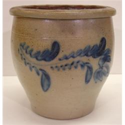 BLUE DECORATED STONEWARE CROCK