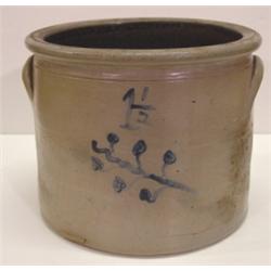BLUE DEC. STONEWARE CROCK
