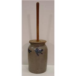 BLUE DEC. STONEWARE BUTTER CHURN
