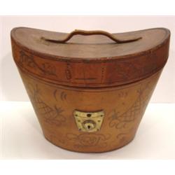 EARLY LEATHER COVERED HAT BOX
