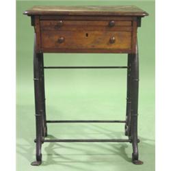 WALNUT STAND WITH WROUGHT IRON BASE