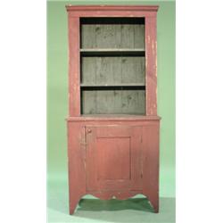 RED PAINTED STEP-BACK CUPBOARD