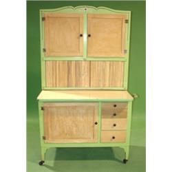 GREEN PAINTED HOOSIER KITCHEN CABINET
