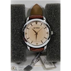 EYKI WATCH WITH BROWN STRAP.