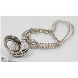 NEW MINI POCKET WATCH WITH CHAIN AND NEW BATTERY.