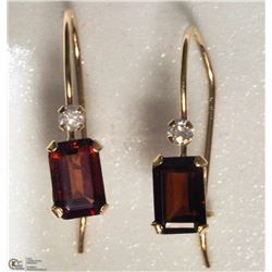 2) 10KT YELLOW GOLD GARNET & DIAMOND EARRINGS