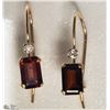 Image 1 : 2) 10KT YELLOW GOLD GARNET & DIAMOND EARRINGS