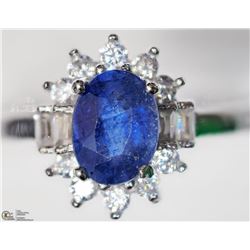 9) STERLING SILVER SAPPHIRE & CUBIC ZIRCONIA RING