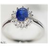 Image 2 : 9) STERLING SILVER SAPPHIRE & CUBIC ZIRCONIA RING