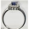 Image 3 : 9) STERLING SILVER SAPPHIRE & CUBIC ZIRCONIA RING