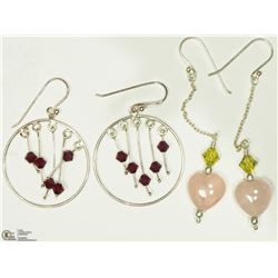 10) 2 SETS OF STERLING SILVER ROSE QUARTZ &
