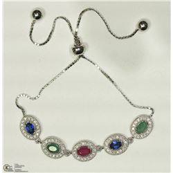 14) STERLING SILVER GEMSTONE ADJUSTABLE BRACELET