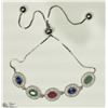 Image 1 : 14) STERLING SILVER GEMSTONE ADJUSTABLE BRACELET