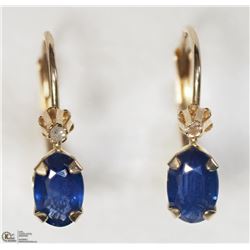 17) 10KT Y. GOLD SAPPHIRE & DIAMOND HOOP EARRINGS