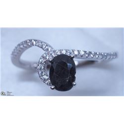 19) STERLING SILVER BLUE & WHITE CZ RING