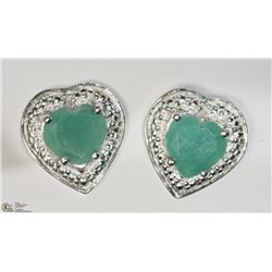 20) STERLING SILVER EMERALD HEART SHAPED EARRINGS