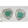 Image 1 : 20) STERLING SILVER EMERALD HEART SHAPED EARRINGS