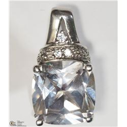 21) STERLING SILVER AQUAMARINE & DIAMOND PENDANT