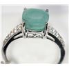 Image 1 : 27) STERLING SILVER GENUINE EMERALD & CZ RING