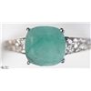 Image 3 : 27) STERLING SILVER GENUINE EMERALD & CZ RING