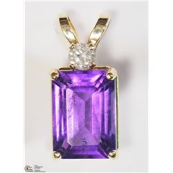 32) 10KT YELLOW GOLD AMETHYST & DIAMOND PENDANT