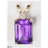 Image 1 : 32) 10KT YELLOW GOLD AMETHYST & DIAMOND PENDANT