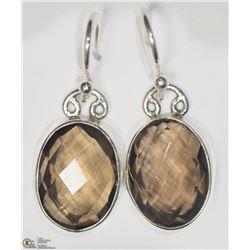 33) STERLING SILVER SMOKEY QUARTZ LARGE EARRINGS