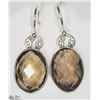 Image 1 : 33) STERLING SILVER SMOKEY QUARTZ LARGE EARRINGS