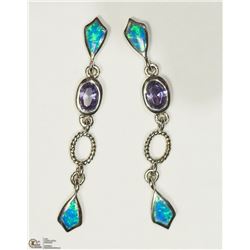 34) STERLING SILVER OPAL & TANZANITE EARRINGS