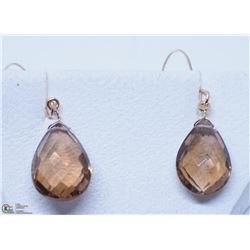 36) 14KT YELLOW GOLD SMOKEY QUARTZ EARRINGS