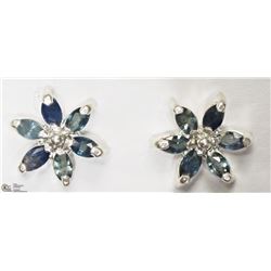 42) STERLING SILVER SAPPHIRE FLORAL EARRINGS