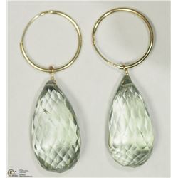 45) 14KT YELLOW GOLD GREEN AMETHYST EARRINGS