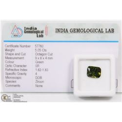 #42-NATURAL GREEN ZIRCON GEMSTONE 5.05CT