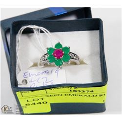 #102-GREEN EMERALD RUBY  & CZ  RING