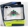 Image 1 : #102-GREEN EMERALD RUBY  & CZ  RING
