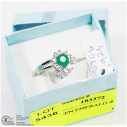 #100-GREEN EMERALD & CZ  RING