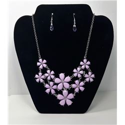 #12 - MAUVE & CRYSTAL FLOWER STATEMENT NECKLACE