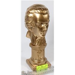 GOLD TONE CERAMIC MOZART HEAD FIGURE.