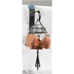 RUSTIC WALL MOUNT 3 COPPER COWBELL WIND CHIME