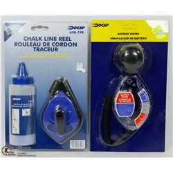 CHALK LINE REEL SOLD WITH A BATTERY TESTER
