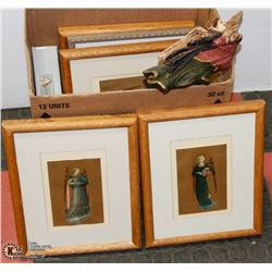 LOT OF ANGEL FRAMED ARTWORK AND SNUFFER,