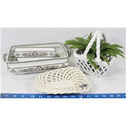 FLAT OF CHINA SERVING DISHES & LACE STYLE