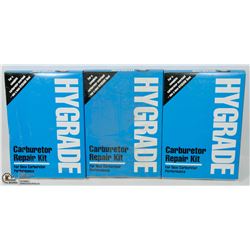 3 BOXES OF HYGRADE CARBURETOR REPAIR KITS