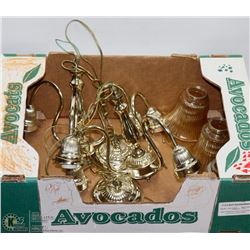 BOX OF TWO 3 LAMP CHANDELIER WITH LENSES