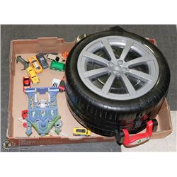 FLAT OF CARS WITH TIRE SHAPED CARRY CASE & PLAY