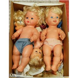 BOX OF VINTAGE DOLLS - SOME BROKEN